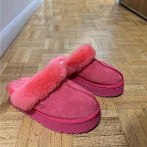 UGG Women's Coral Pink Fluffy Slippers